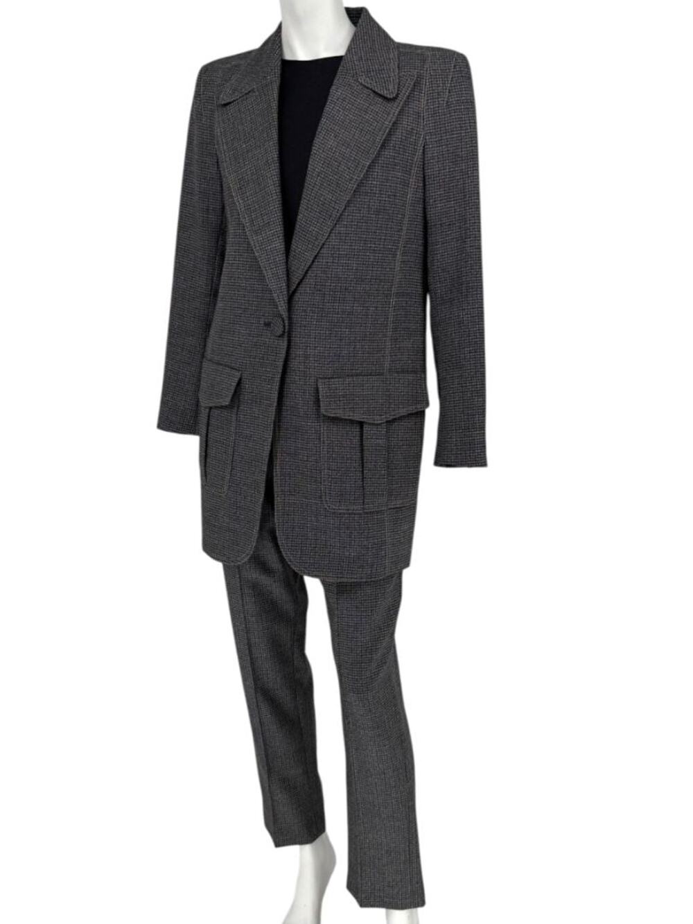 Fendi Roma Grey Wool-Blend Checked Pantsuit – Size IT 42 (Jacket) / IT 40 (Pant)